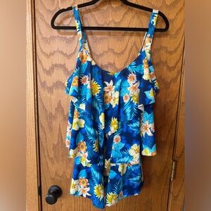 Swimsuits for all Ruffle Tankini Size 16 NWOT Blue with tropical floral